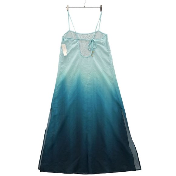 LA BLANCA Turquoise Ombré Oasis Back-Tie Side-Slit Cover-Up Dress Medium - 0015 - Picture 13 of 13